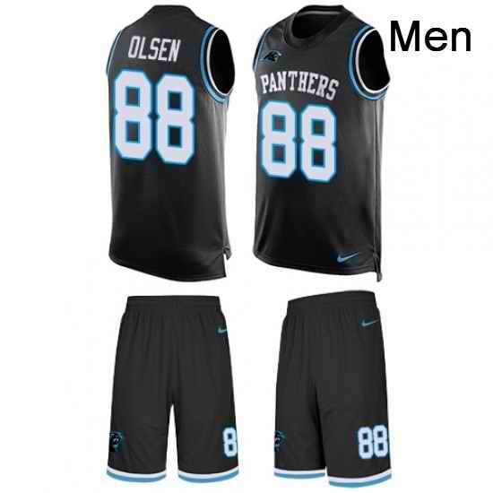 Mens Nike Carolina Panthers 88 Greg Olsen Limited Black Tank Top Suit NFL Jersey